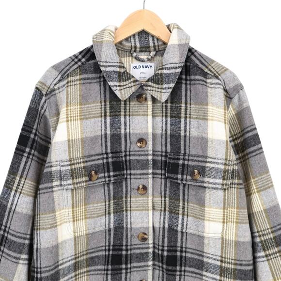 NWT Old Navy Women's Soft-Brushed Heavyweight Utility Shacket Plaid Large Tall - Picture 3 of 9